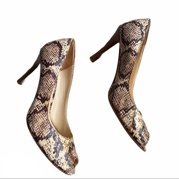 Oscar de la Renta Open Toes Snakeskin Heels Shoes - Picture 2 of 8